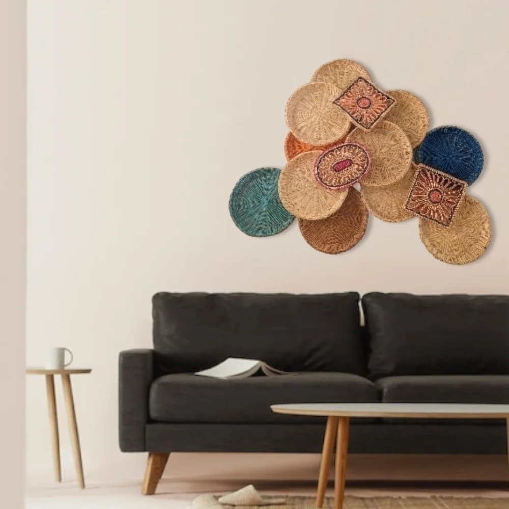 Wicker Basket and Woven Trivets Wall Decor set - 13 pieces - Picture 2 of 7